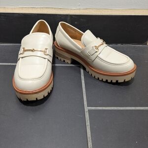 Cream Loafers with Gold Buckle
